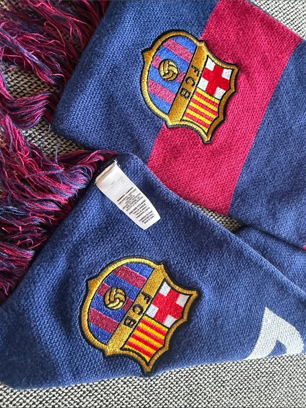 Nike FC Barcelona Soccer Blue, Maroon & Yellow 'BARCA' Fan Scarf